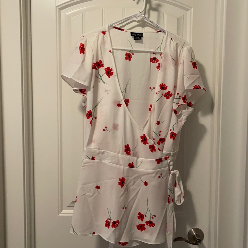 City Chic wrap short sleeve blouse